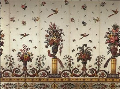 Textile with Classical Vases and Urns, Flowers and Birds of Paradise, by Cousin and Bony, Bissardon, Lyon by French School
